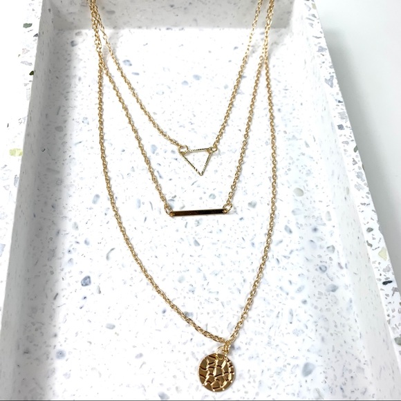 NEW 14K gold plated triangle, bar & coin necklace - Picture 3 of 6